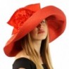 Summer Foral Ribbon Floppy Sun Big Wide 7" Brim Beach Hat Cap Adjustable - Red - C011CHZC9PR