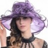 Fanny Women Organza Wide Brim Large Flower Church Sun Hat - Purple - CU11XKYODSF