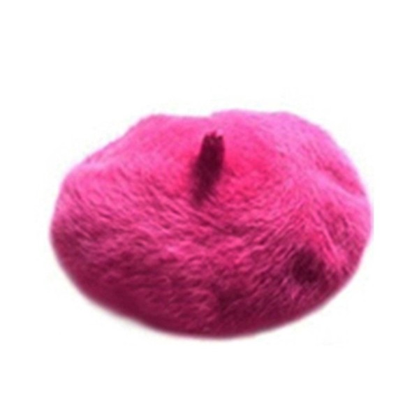 Polytree Womens Winter Warm French Artist Faux Rabbit Fur Beret Hats - Rose-Red - CJ12MZWOI5M