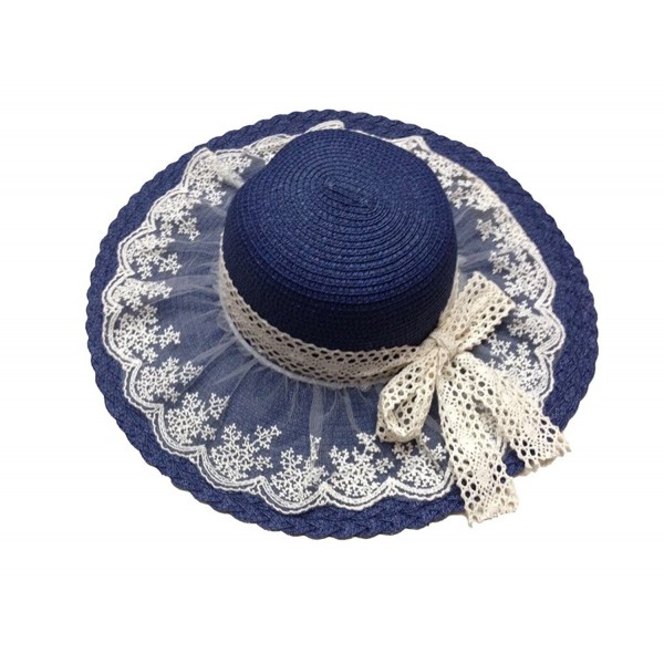 JTC Lady Straw Hat Visor Beach Cap Wide Brim Blower Bowknot Lace Sunhat Blue - C511K4FHVRN