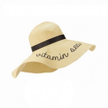 State of Mind Straw Sun Hat with a Statement - Black Embroidered - 16-3/4-in - Vitamin Sea - Black Embroidered - C017Y4SOI0G