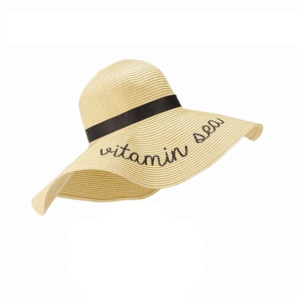 State of Mind Straw Sun Hat with a Statement - Black Embroidered - 16-3/4-in - Vitamin Sea - Black Embroidered - C017Y4SOI0G