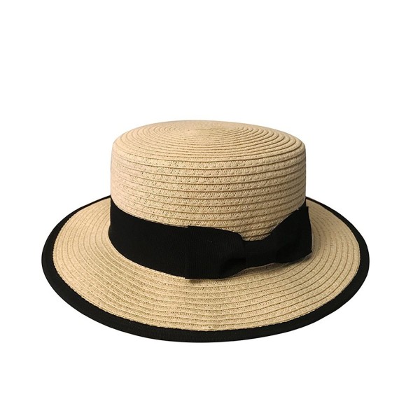 MAISON DE COCO Adjustable Sized Boater Hat With Edge Binding Panama Straw Hat - Natural - CA12JMIM2GR