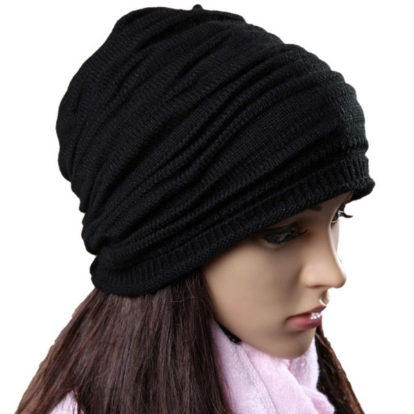 Perman Unisex Men Women Winter Hat Baggy Beanie Knit Crochet Ski Slouch Cap - Black - CJ12O680GFP