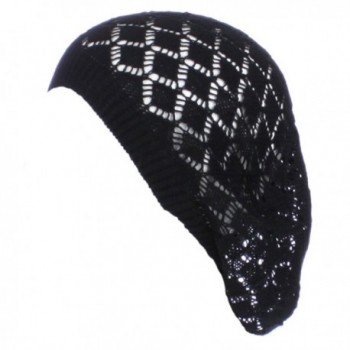 BSB Womens Lightweight Cut Out Knit Beanie Beret Cap Crochet Hat - Many Styles - Black Diamond - CA12LCQ5R3R