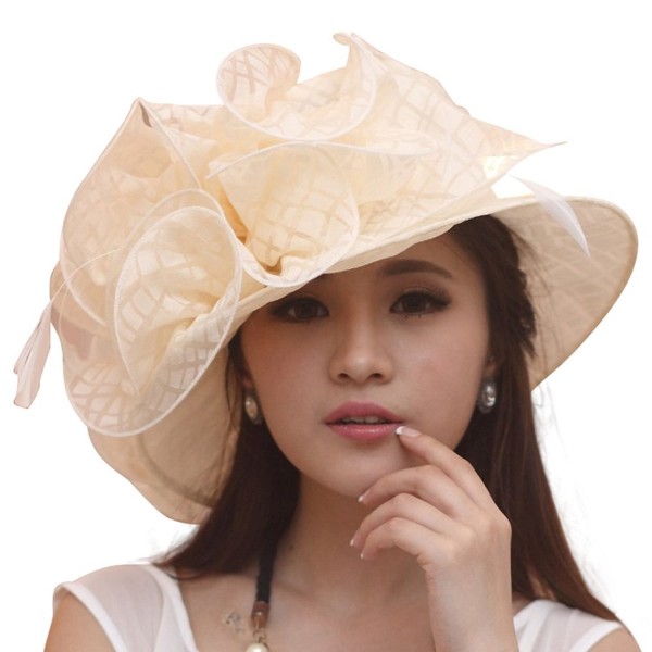 June's Young Flower Women Hat Sun Hat Beach Hat for Kentucky Derby Off White - White - CI11O9OEOMF