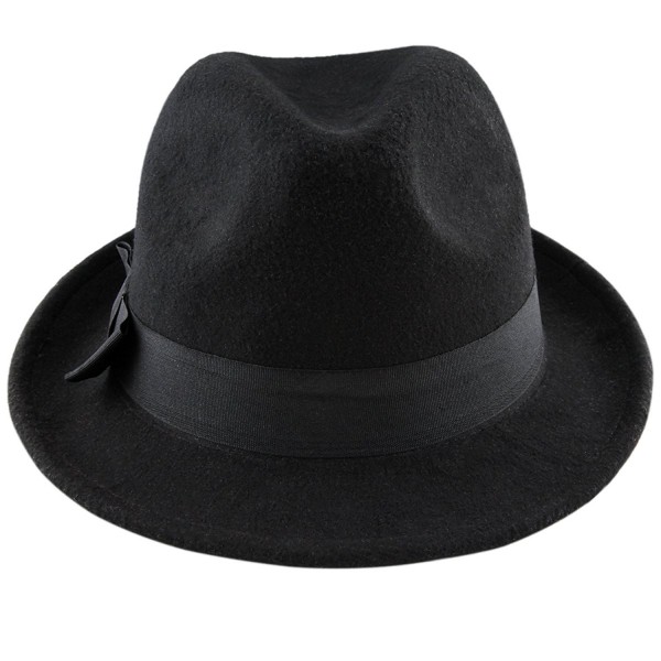 Samtree Fedora Hats for Women Men-Winter Roll-up Brim Trilby Woolen Jazz Cap - Black - CG188RY0H4C