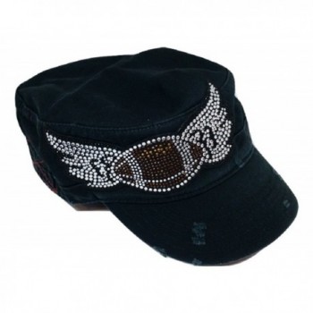 Olive & Pique Women's Rhinestone Football Wing Cadet Hat - Black - CY12O7TEO6T