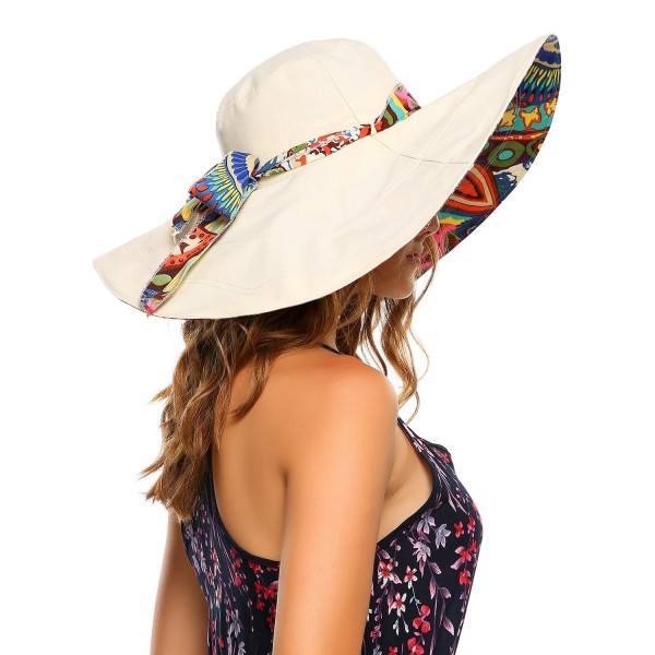 Zeagoo Women's Floral UPF 50+ Foldable Reversible Wide Brim Cap Floppy Travel Beach Sun Visor Hat - Beige - CD182GQAWLY