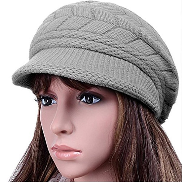 Women Lady Braided Warm Cabled Knit Winter Beanie Crochet Hats Newsboy Caps Gray - CX129B3VT85