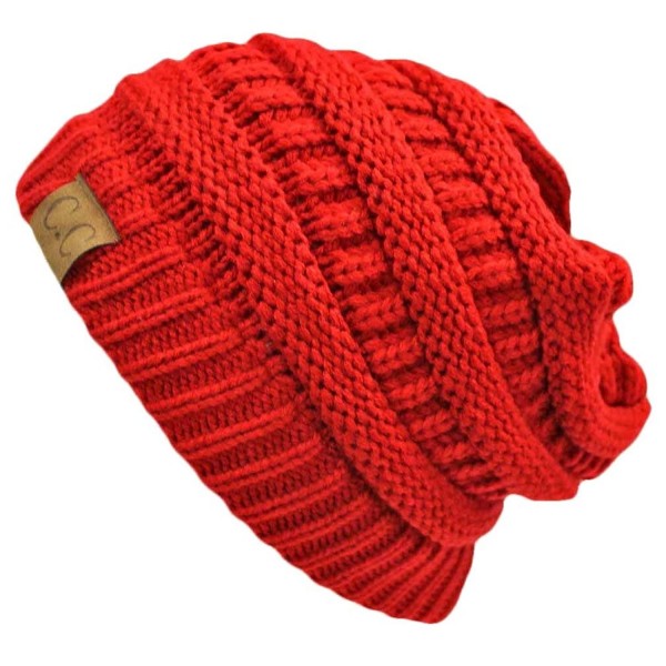 Luxury Divas Red Thick Slouchy Knit Oversize Beanie Cap Hat - CX110UC1XRJ