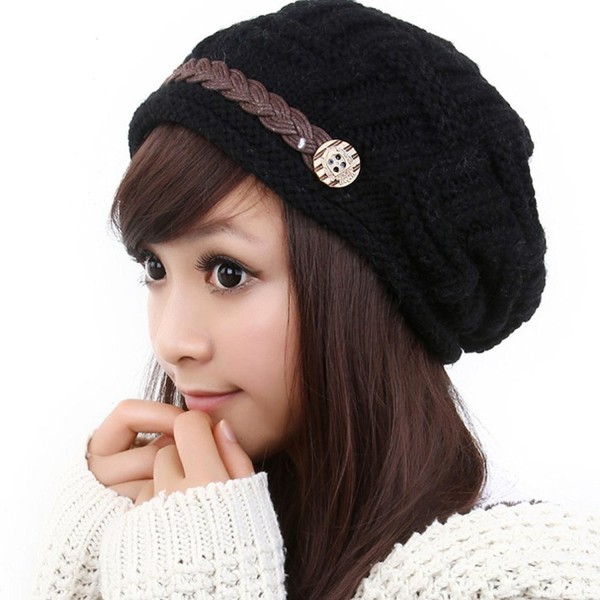 LOCOMO Hats Women Cabled Checker Pattern Knit Beanie Hat Cap - Black - C011IFCM3JD