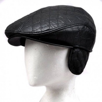 LOCOMO Faux Leather Black Velvet Inside Folding Ear Flap Flat Cap FFH218s57 - C512O7OXKLP