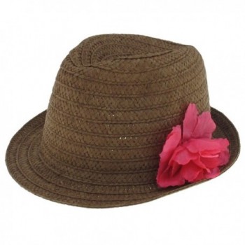 Capelli New York Solid Wide Paper Trilby Hat With Flower On The Side - Brown - C211CP18UQP