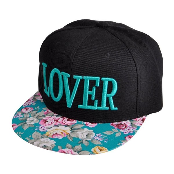 ZLYC Women Floral Tropical Print Neon Embroidered Word Snapback Baseball Cap Hat - Lover (Mint Blue) - CE11K99HDAD