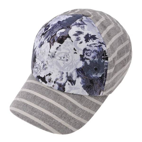 ZLYC Women High Quality Cotton Striped Floral Pattern Baseball Adjustable Hat Cap - Gray - CQ12EFP8M4D