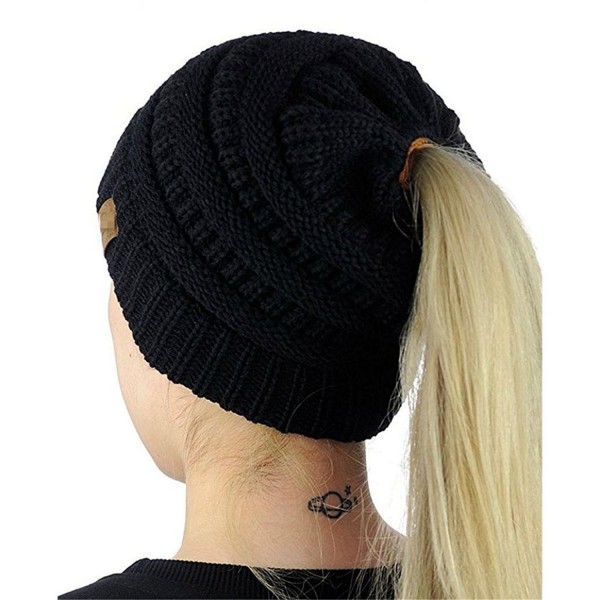 Digood_Hat Digood Women Knit Hat Cable Beanie Stretch Chunky Winter Ponytail Baggy Crochet Slouchy Caps - Black - CQ188NIHNOK