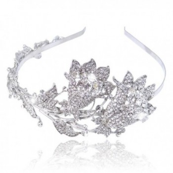 EVER FAITH Wedding Leaf 2 Flower Bud Headband Clear Austrian Crystal - CP11JM6Y961