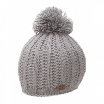 Thick Acrylic Knitted Beanie w/ Pom - Light Gray - CI11QA0TAQT