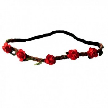 Festival Paper Roses Headband Leather Woven Floral Hair Band Flower Bridal Crown Hair Wedding Garland - Red - CF11X6YWKYN