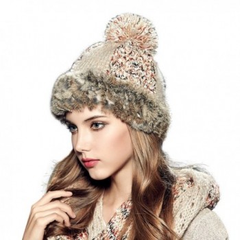 Kenmont Winter Women Lady Rabbit Fur Hand Knit Beanie Cap Ski Hat - Beige - CX185SLZ0ZC