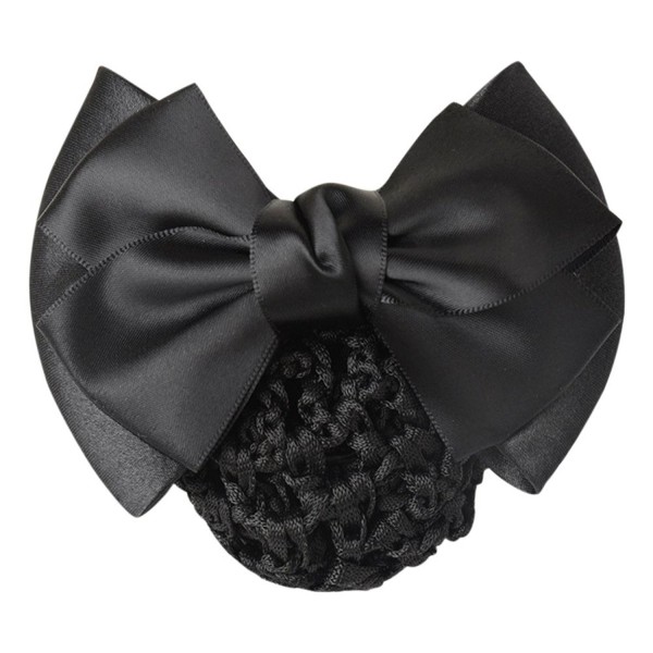 JYS Woman Pro Bowknot Decor Snood Net Bun Cover Barrette Hair Clip Hairnet - Black - C412LK7AGM9