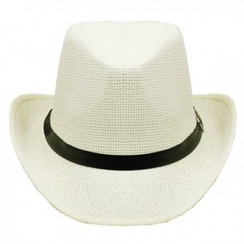 Silver Fever Woven Urban Panama Cowboy Hat with Ribbon - White - C112BWNNXJF