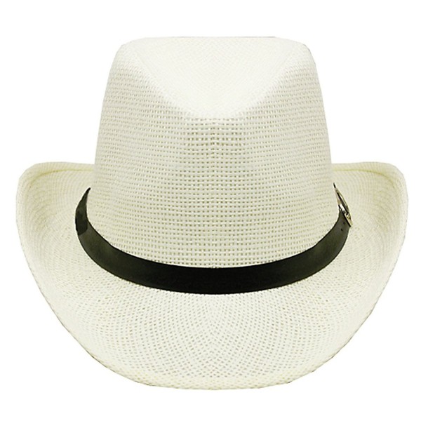 Silver Fever Woven Urban Panama Cowboy Hat with Ribbon - White - C112BWNNXJF