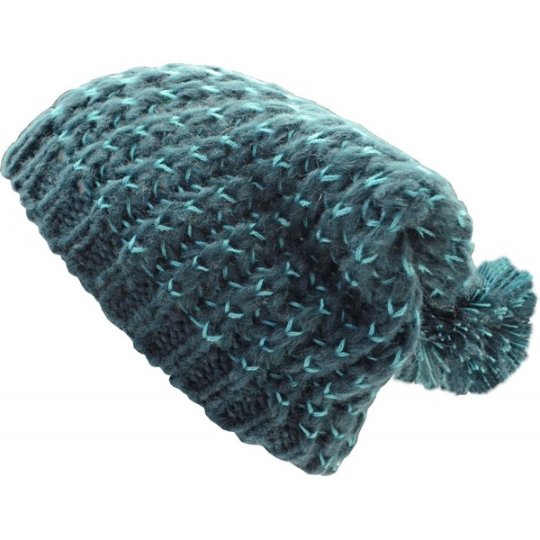 Tahari Acrylic roving Yarn Slouchy Beanie With Pom Pom - Teal - CU1281P97U1