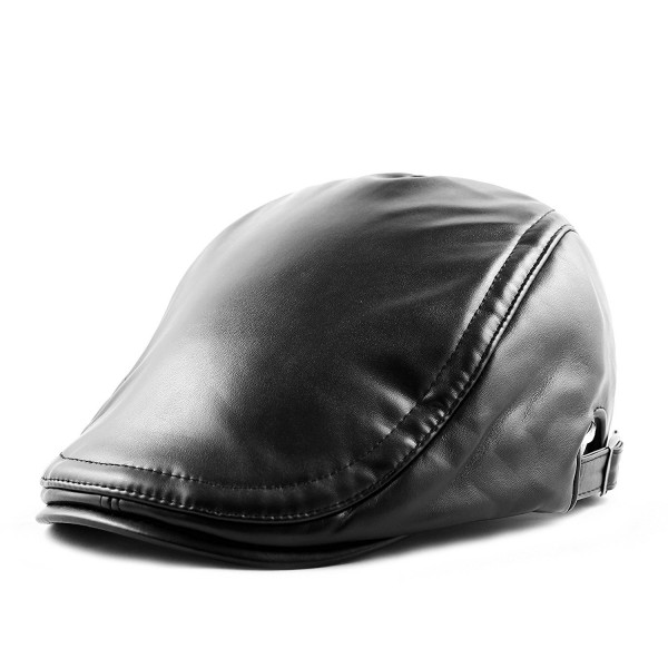 The Hat Depot 200h Unisex Soft Faux Leather Newsboy Ivy Hat - Black - CO128JZBOKJ