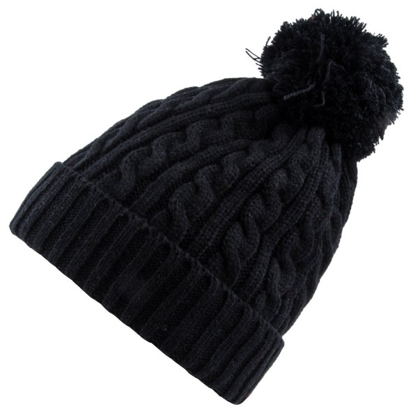 Heat Logic Womens Beanie (Black Cable Knit With Cozy Lining and Pom) - CR1836M9SQX
