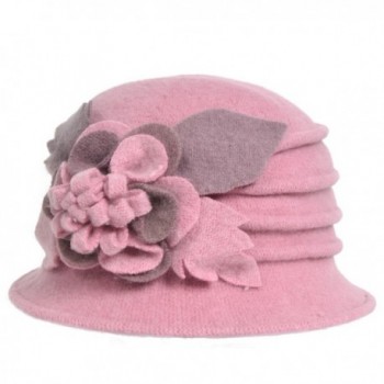 JESSE &middot RENA Lady 100% Wool Floral Bucket Cloche Bowler Hat Felt Dress Hat XC020 - Pink - CL12MXADFVU