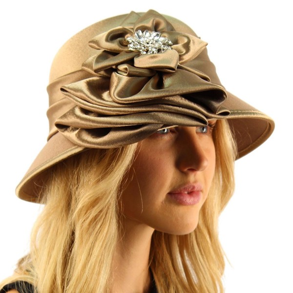 Fancy Jeweled Luxurious Satin Derby Cloche Shape Bucket Dressy Party Hat - Taupe - CG12N2DIXNG