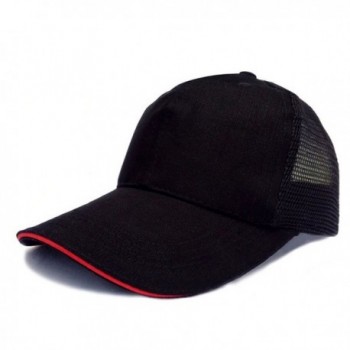Unisex Men Women Baseball Cap Cotton Netted Trucker Mesh Blank Visor Adjustable Hat - Black With Red Edge - C6185EXIQMT