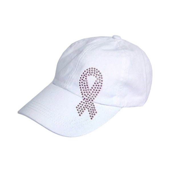 Pink Ribbon Breast Cancer Studded White Baseball Hat - C6115ZS9HIP