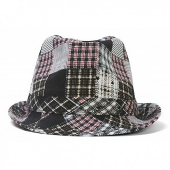 Sam's Rock Head Wear Womens Plaid Fedora w/Band - Black - CR124LXQ769