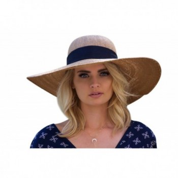 UPF 50+ Floppy Sun Hat w/Large Bow- Adjustable Size Large Beach Hat - Natural/ Black - CP182H7UT7U