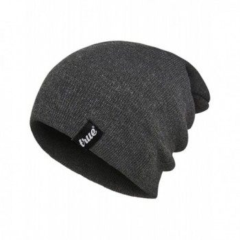 TRUE VISION Mens Beanie Hat Slouch or Traditional Style One Size Knitted Unisex - Charcoal Grey - CU128A0OHQP