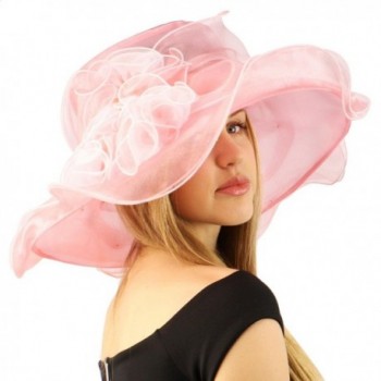 Fancy Kentucky Derby Floppy Ruffle Exotic Floral Organza Church Hat - Pink - CO11JYWRF2X