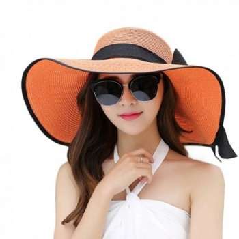 Women Floppy Hat Big Bowknot Straw Hat Wide Brim Beach Hat Sun Hat - Orange - CM17YDN95S7