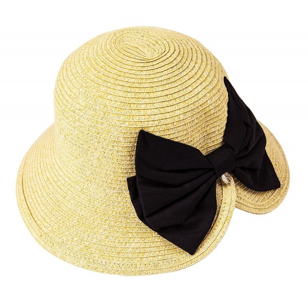 Choomon Straw Summer Beach Hats Wide Front Brim Smaller Back Packable Sun Hats - Yellow - CW183CI3SEC