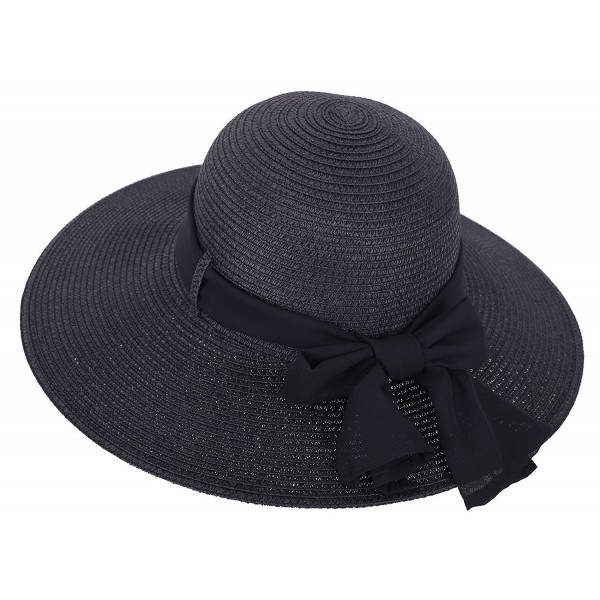 Simplicity Women's Wide Brim Summer Beach Sun Straw Hats - 280_black - CM12J7OBJ3D