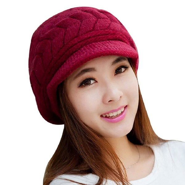 TRENTON Women's Girl's Winter Knitted Warm Baggy Beret Beanie Hat Slouch Ski Cap - Wine Red - CN12O0694XK