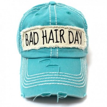 CAPS 'N VINTAGE Turquoise Bad Hair Day Embroidery Patch Distressed Cap w/Bad Hair Day Back - CT17YKI00RQ