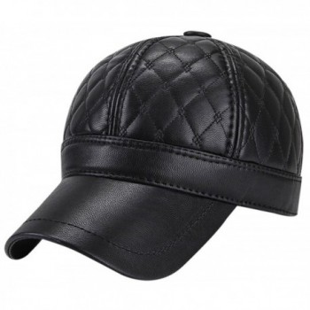 Panegy Mens Winter PU Fleece Hat Lined Fur Padded Baseball Cap with Fold Earflaps - Black - CV187876UXC