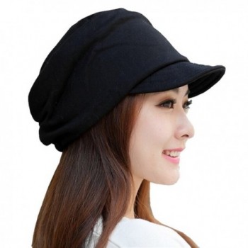 JOYHY Women's Drape Layers Beanie Rib Hat Brim Visor Cap - Black 2 - CB1267HRS8D