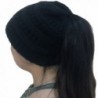 TheFound Women Winter Warm Knitted Ponytail Beanie Hat Messy High Bun Stretch Ribbed Cap - Black - CL186ANH8O8