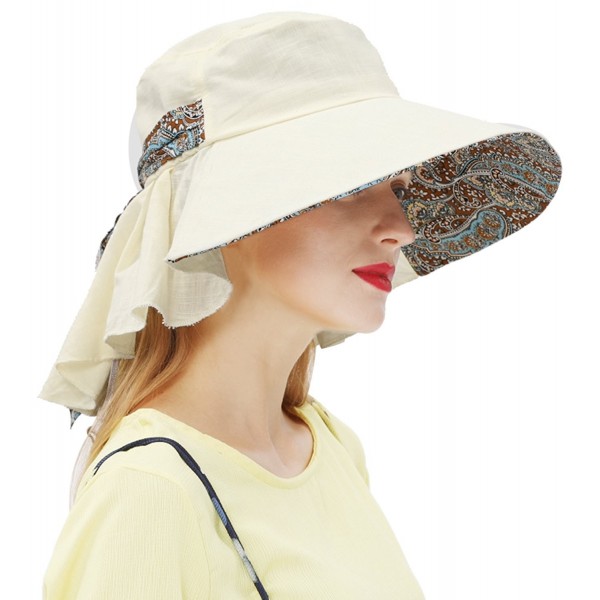 Women's Summer Straw Hat Beach Bucket Hats Cap Wide Brim Sun Hat - Sun Protective - Beige - C3183382D5E