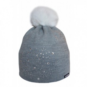 YUTRO Fashionable Women's Wool Hat with Rhinestones and Rabbit Pom One Size - Grey - CX12NFI05BC