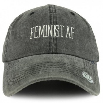 Trendy Apparel Shop Feminist AF Text Embroidered Washed Cotton Unstructured Baseball Cap - Black - CV187CZIQOK